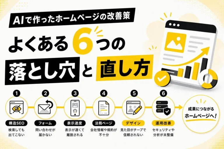 AIで作ったホームページの改善策｜よくある6つの落とし穴と直し方【2026年版】